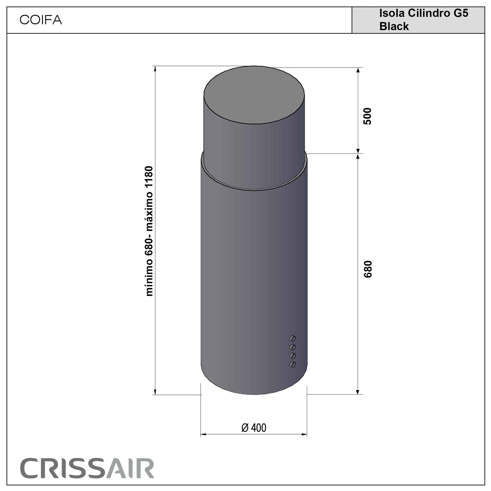 Coifa Isola Cilindro Black